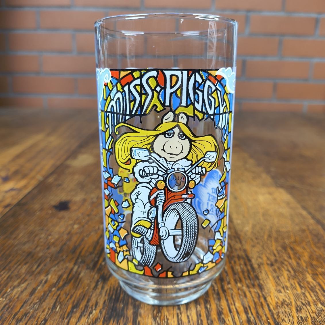 Vintage 1981 McDonald\'s Great Muppet Caper Glass Miss Piggy Motorcycle Kermit