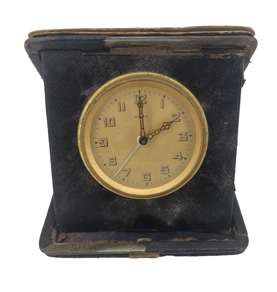 Vintage Kienzle Art Deco Travel Alarm Clock Folding Leather Case Germany AS IS Vintage Kienzle Art Deco Travel Alarm Clock Folding Leather Case Germany AS IS