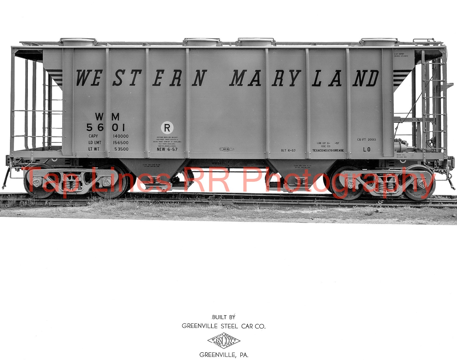 Western Maryland 5601 2 Bay Cover Hopper Side View 6-1957 NEW 8x10 PHOTO