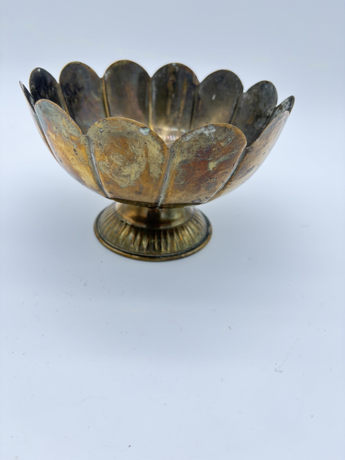 Vintage Brass Lotus Flower Footed Pedestal Bowl India 6” Unpolished Patina Vintage Brass Lotus Flower Footed Pedestal Bowl India 6” Unpolished Patina