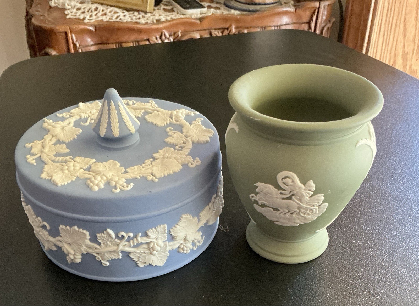 Lot Of 2 Wedgwood Jasperware Trinket Dish, Vase