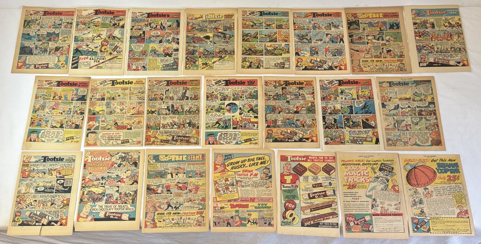 collection of twenty-two 1940s+1950s CAPTAIN TOOTSIE cartoon ads ~ CC Beck