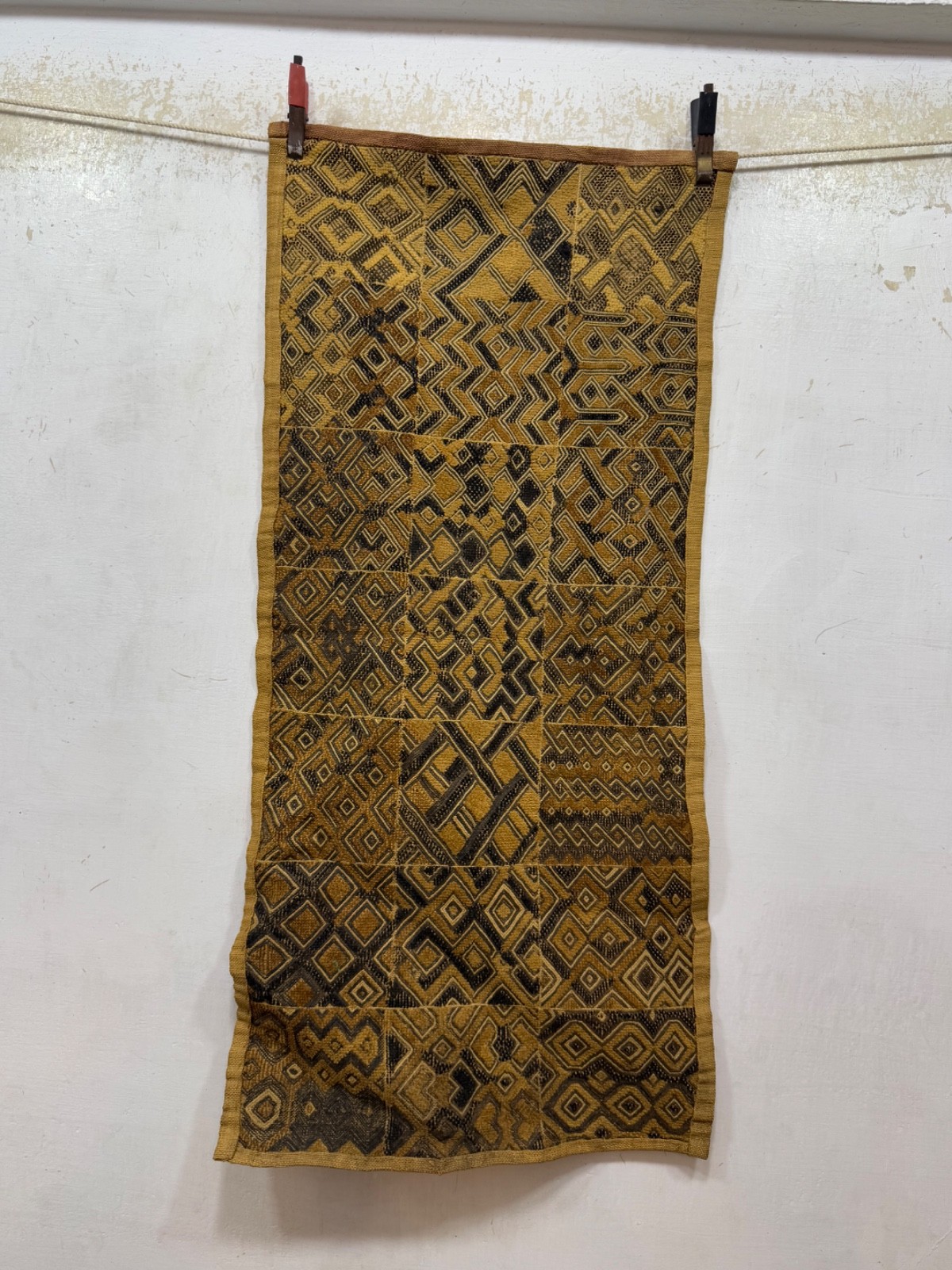 Antique Hand Woven Traditional African Raffia Congo Textile Cloth 89x40 Cm