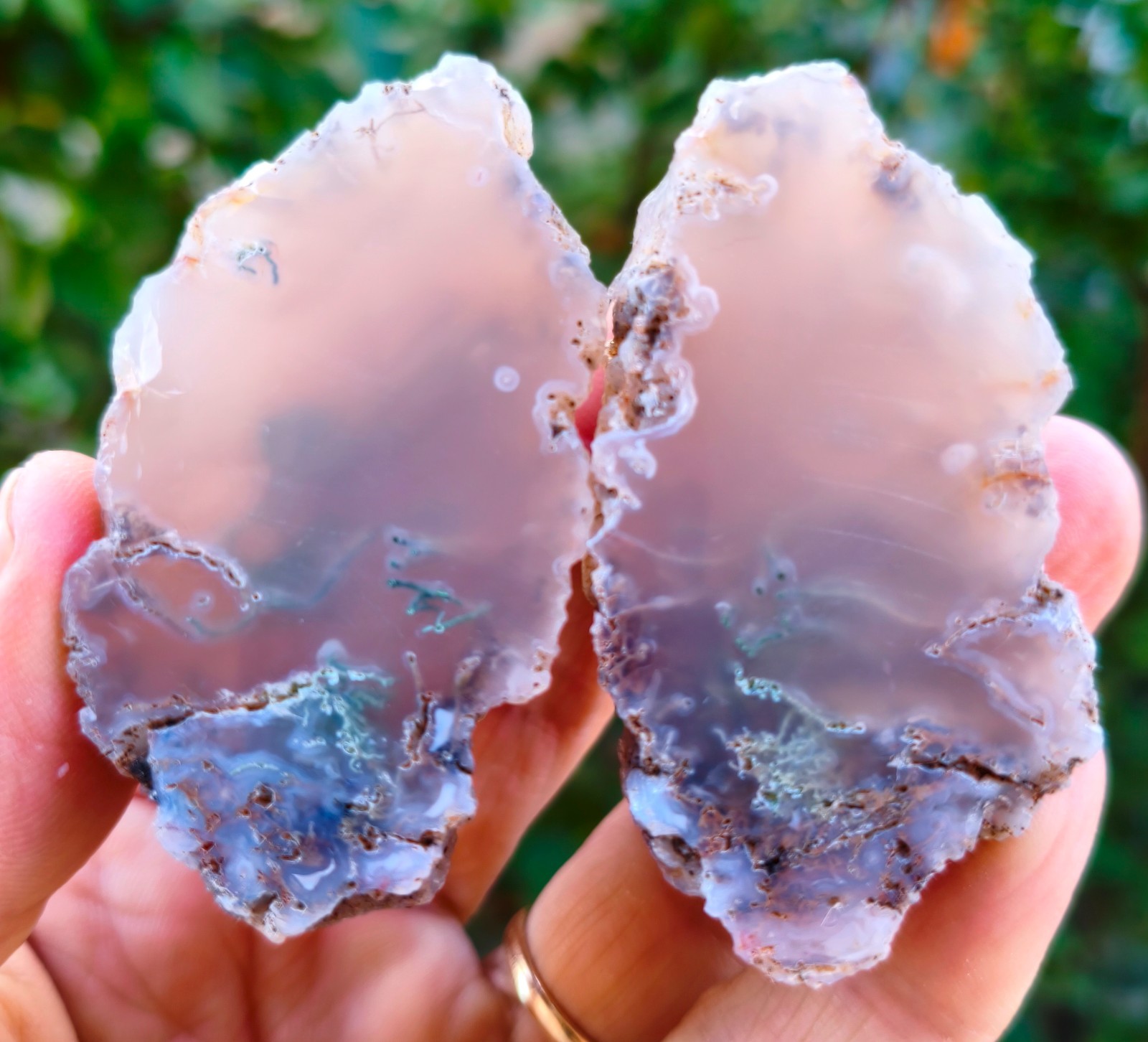 Mirror Polished Pink Moss Agate Pair Uv Reactive