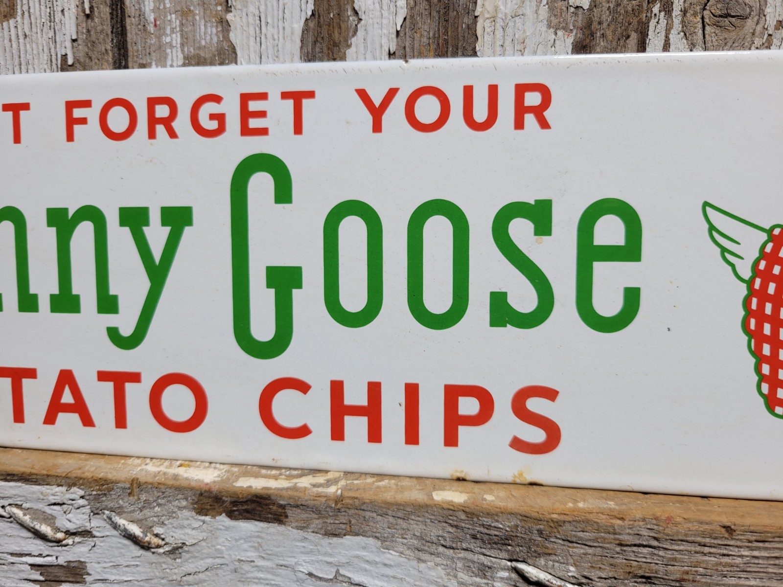 VINTAGE GRANNY GOOSE PORCELAIN SIGN RARE OLD POTATOE CHIPS FOOD SNACK GROCERY 
