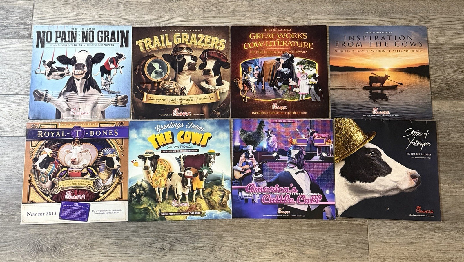 Chick-Fil-A Cow Calendar Lot of 8 2010-2018 Wall Calendars No Coupon Cards Chick-Fil-A Cow Calendar Lot of 8 2010-2018 Wall Calendars No Coupon Cards