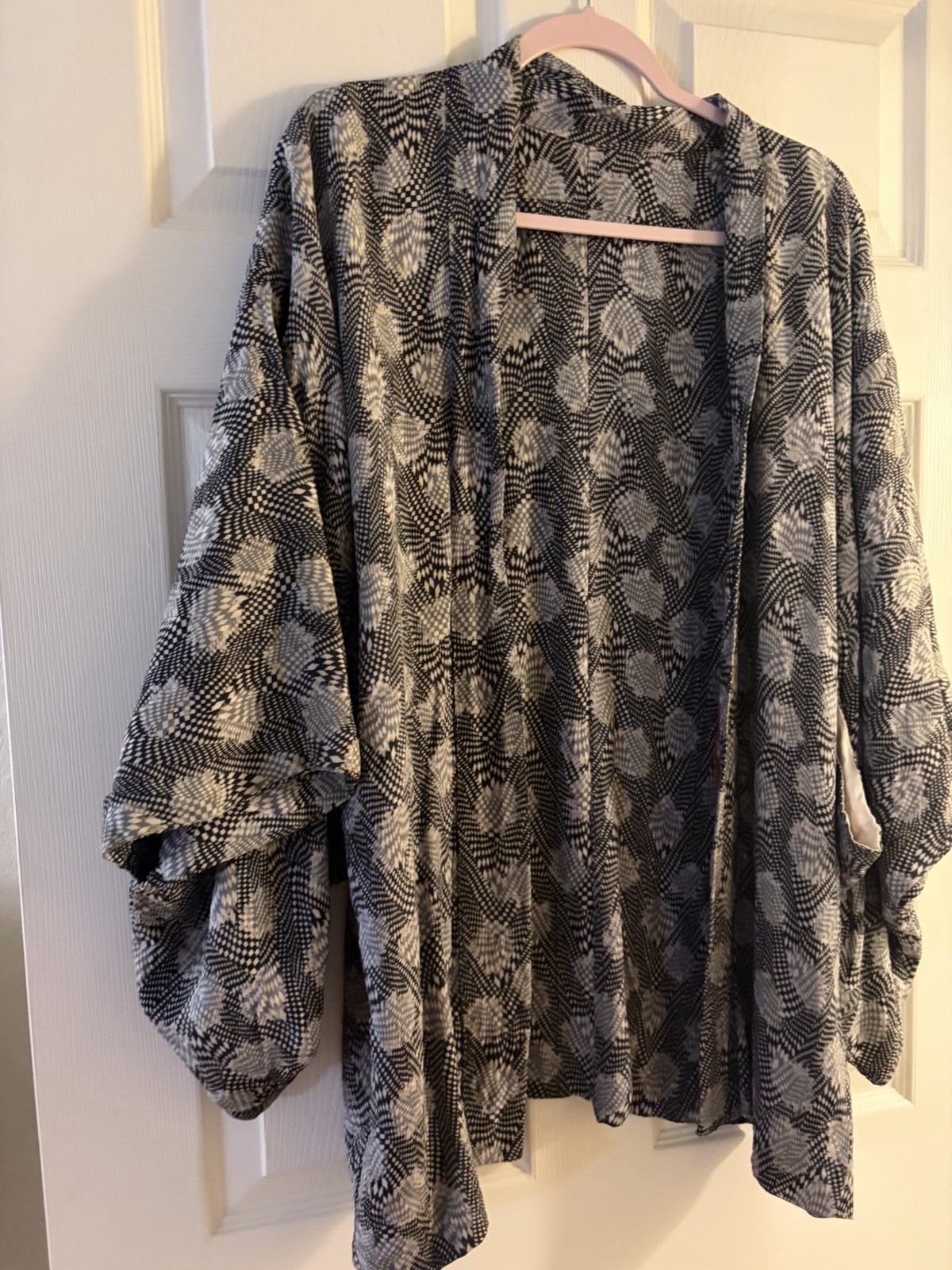 Vintage Japanese Silk Kimono Haori Jacket Checkered Geometric Pattern