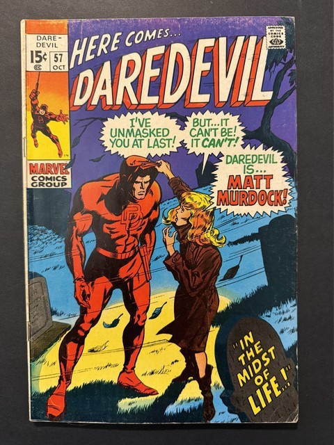 Daredevil #57 1969 KEY DD Reveals Identity to Karen Page Romita FN+ 6.5 Daredevil #57 1969 KEY DD Reveals Identity to Karen Page Romita FN+ 6.5