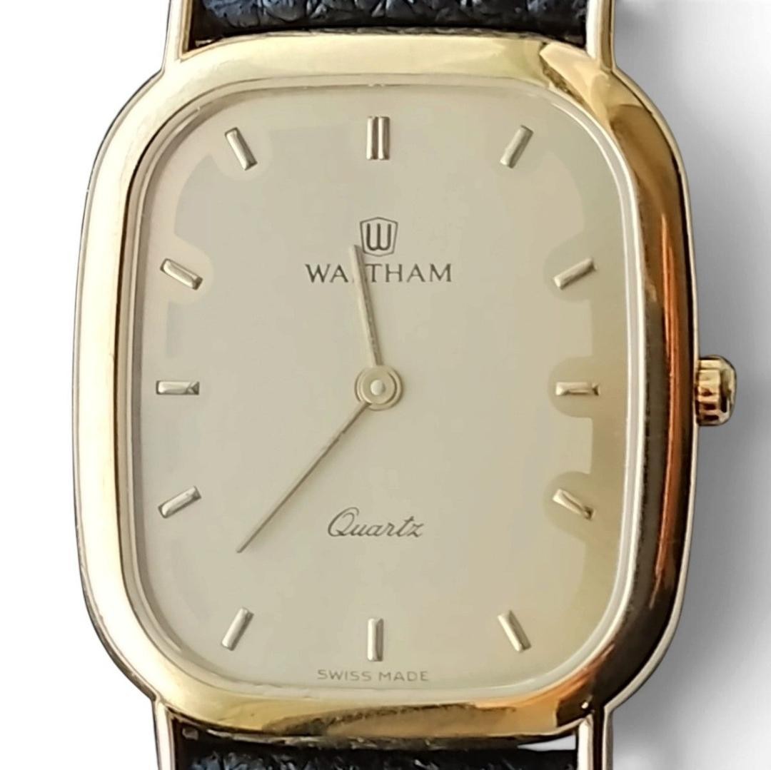 WALTHAM Quartz Rectangular Gold Dial Ladies Watch Authentic Vintage