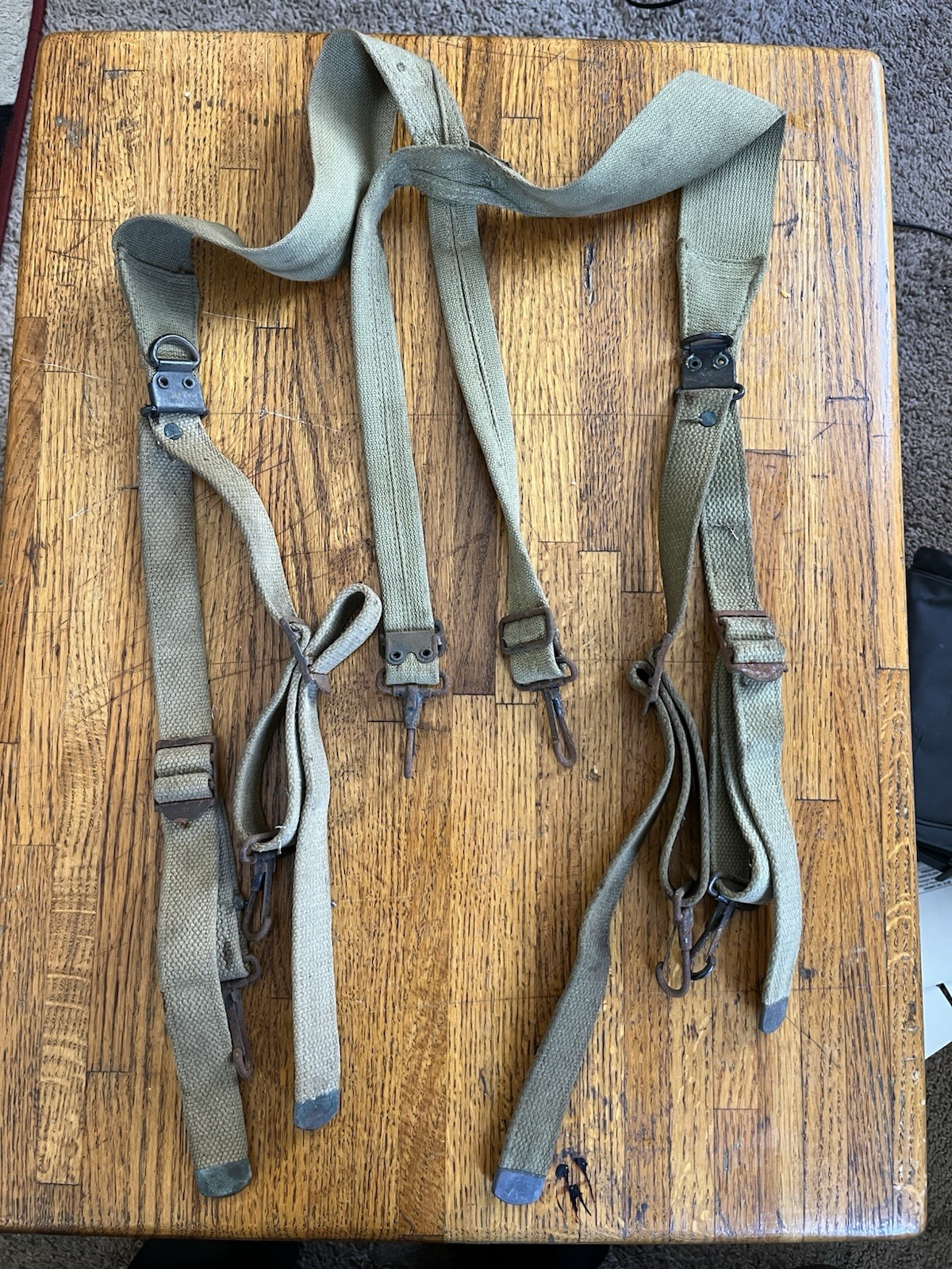 Vintage WWII US Army M1936 Canvas Web Suspenders Field Gear Marked Dated 1942 Vintage WWII US Army M1936 Canvas Web Suspenders Field Gear Marked Dated 1942