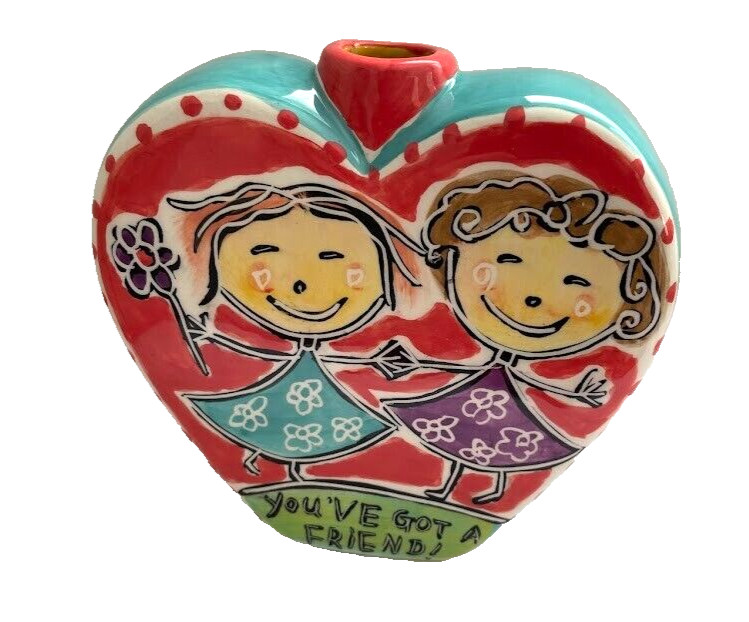 Figural Flower Power Vase YOU\'VE GOT A FRIEND Hand Painted Outi HEART 4.5\