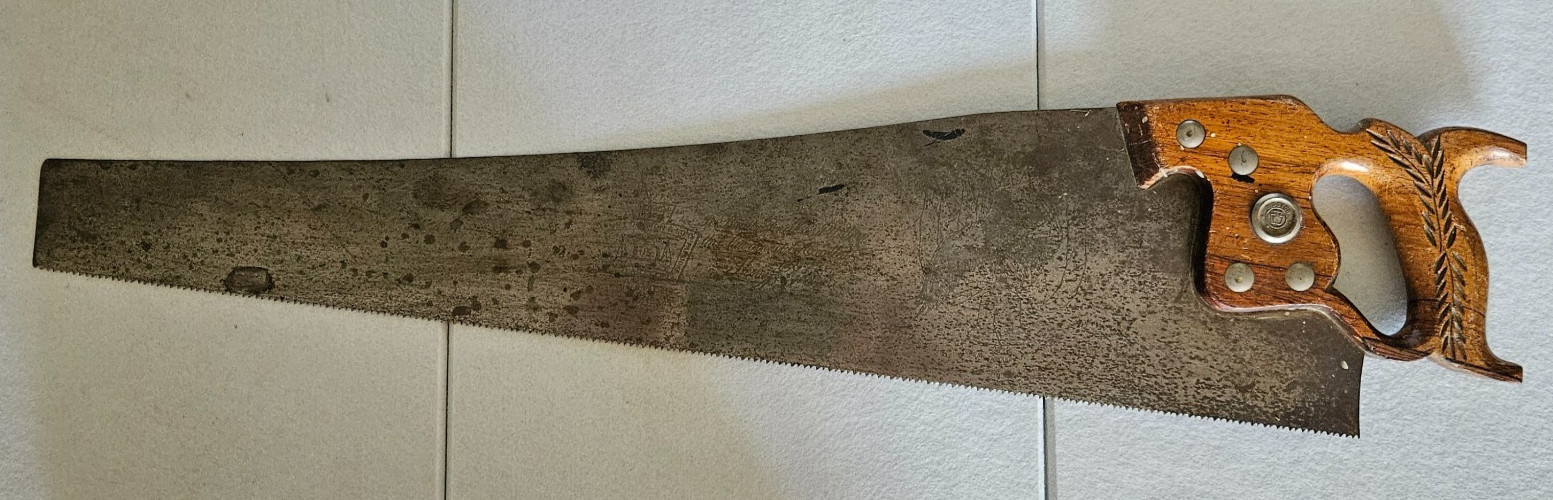 Vintage H. Disston & Sons Hand Saw USA Wood Handle Wheat Carved.