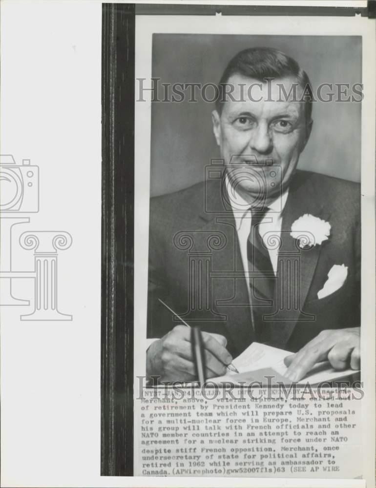 1963 Press Photo Livingston Merchant, retired Ambassador to Canada - lra47215