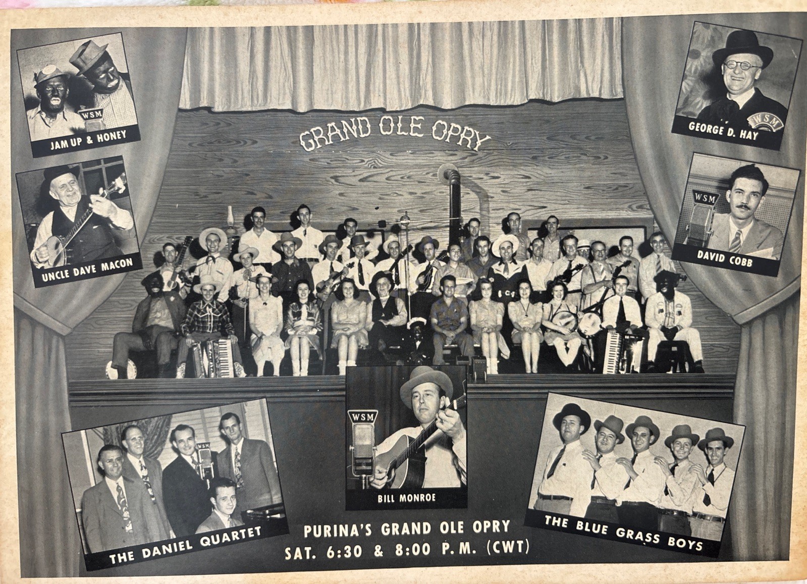 Vintage Grand Ole Opry WSM Radio Show Program Photo Collage Bill Monroe Vintage Grand Ole Opry WSM Radio Show Program Photo Collage Bill Monroe