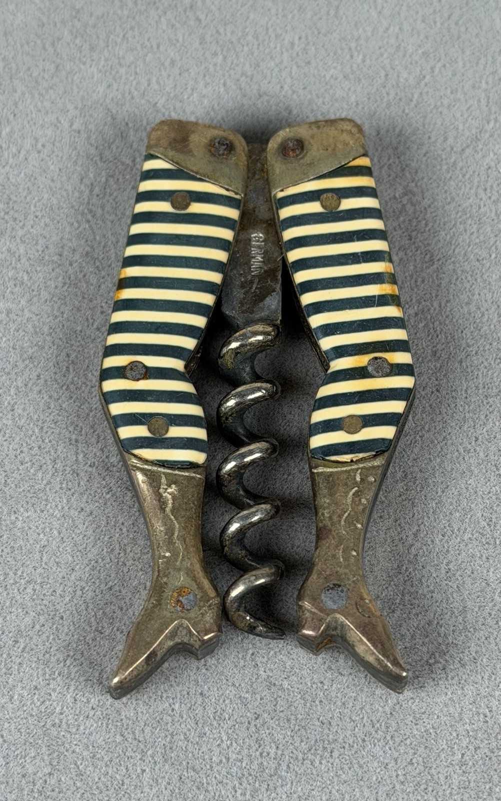 Antique 1890s German Lady Legs Corkscrew Green & Cream Stripes Celluloid