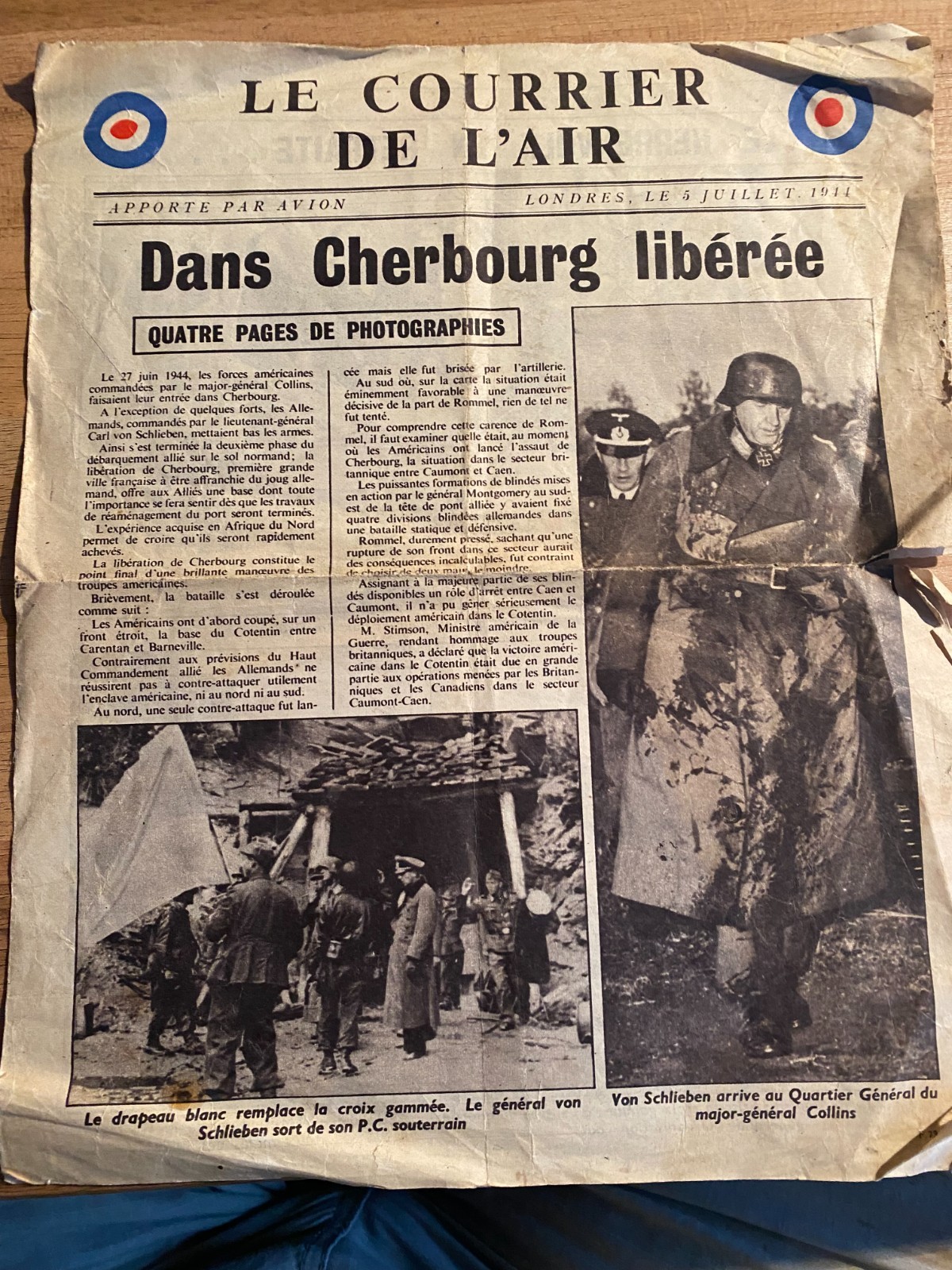 Le Courrier De L'Air. WWII Allied French air dropped newsletter. Original Le Courrier De L'Air. WWII Allied French air dropped newsletter. Original