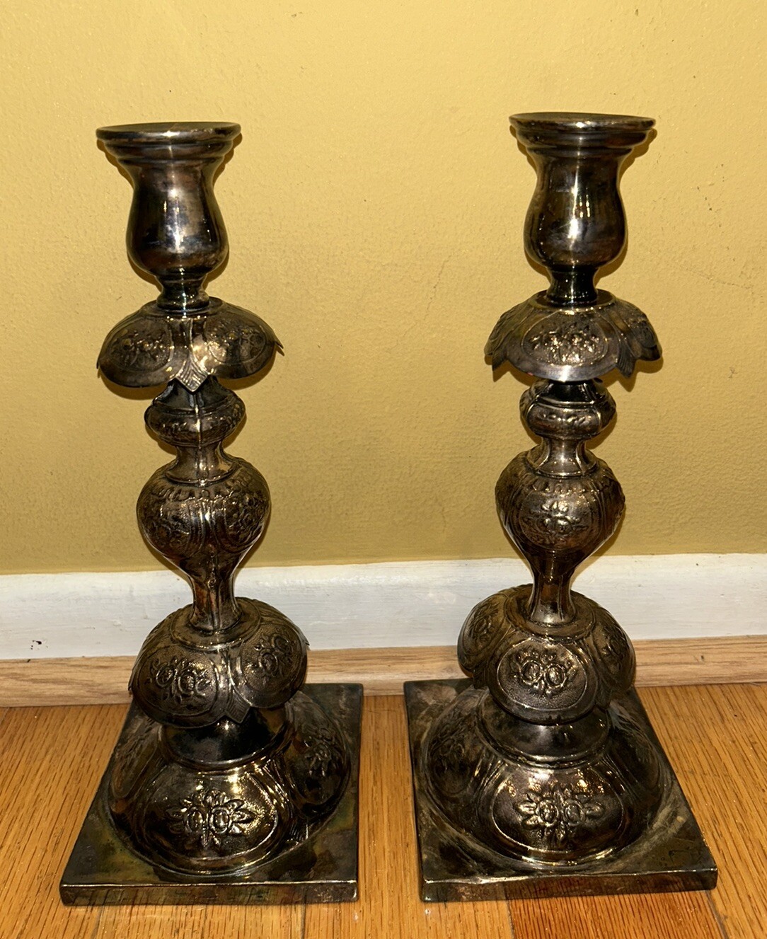 Antique Silverplate Shabbat Candlesticks Polish Jewish Judaica Design Fancy Antique Silverplate Shabbat Candlesticks Polish Jewish Judaica Design Fancy