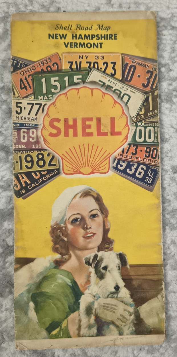 1933 Shell New Hampshire Vermont Road Map with Quebec Canada Gas Oil