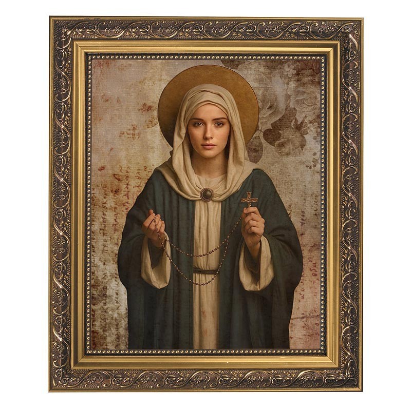 Framed Print - Mary of the Rosary, Under Glass With Gold Finish Frame 12.5