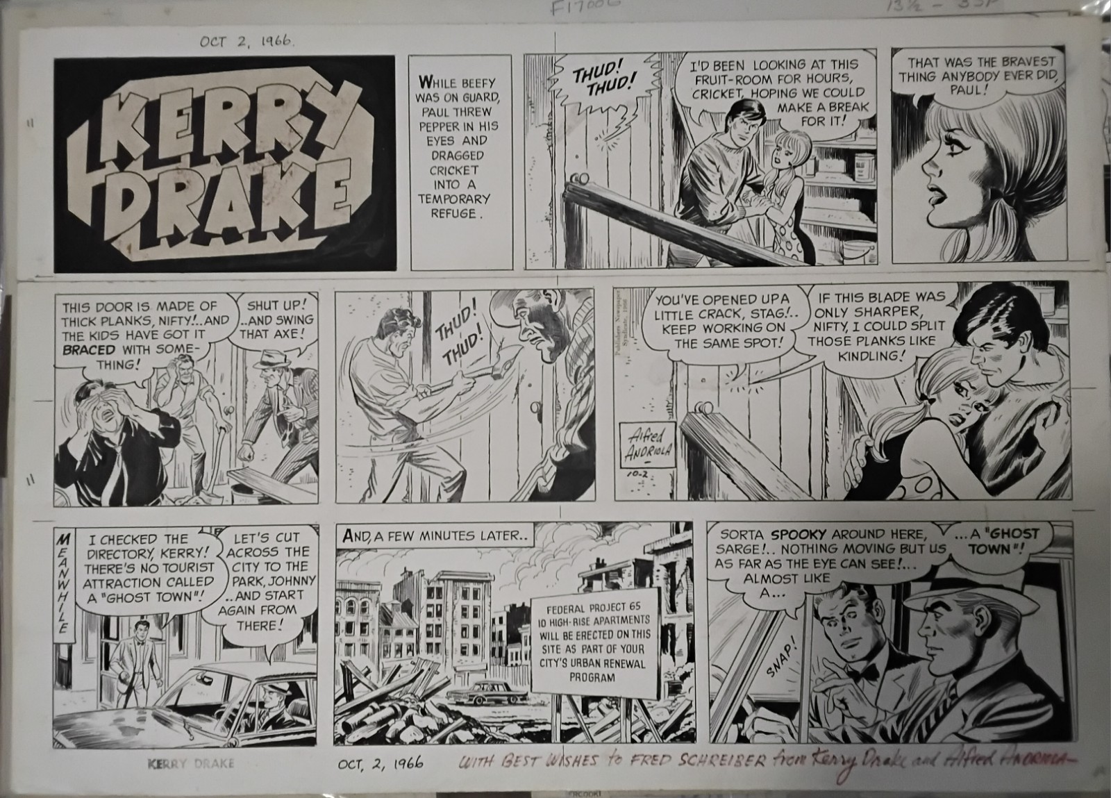 Alfred Andriola KERRY DRAKE Original Comic Strip Newspaper Sunday Page Artwork 