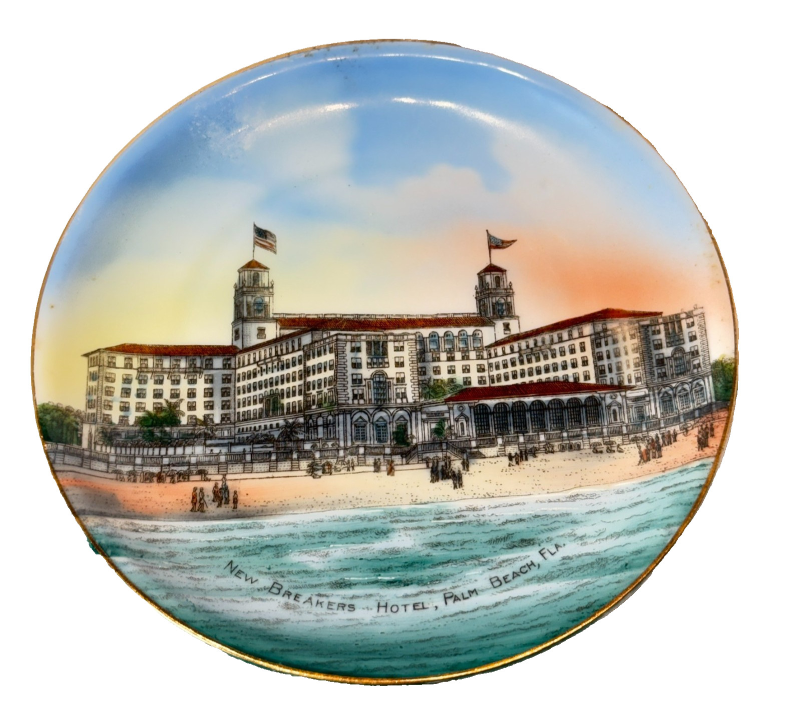 NEW BREAKERS HOTEL - Palm Beach FL FLORIDA Antique Souvenir China Dish Plate NEW BREAKERS HOTEL - Palm Beach FL FLORIDA Antique Souvenir China Dish Plate