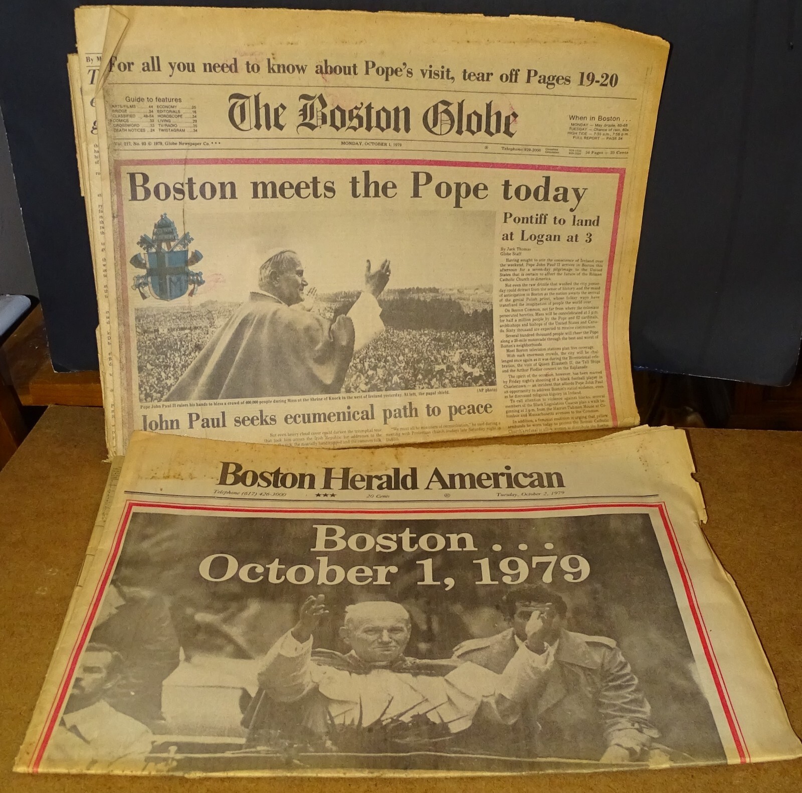 October 1 & 2, 1979 Boston Newspapers POPE JOHN PAUL II October 1 & 2, 1979 Boston Newspapers POPE JOHN PAUL II