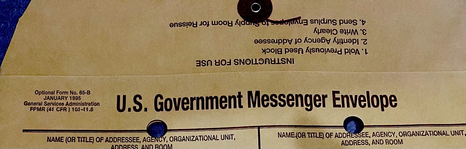 ENVELOPES, RARE US MILITARY GOVERNMENT STOCK /  MESSENGER ENVELOPES / 250 TOTAL