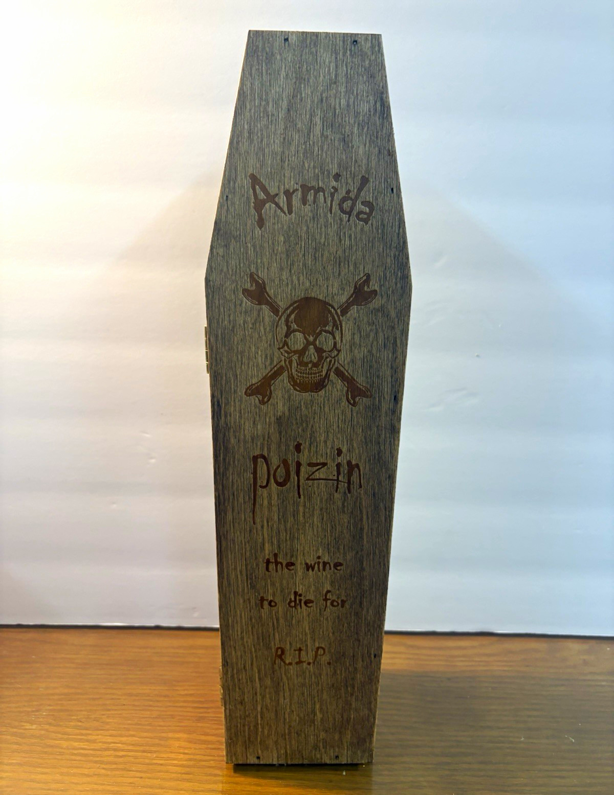 Armida Shaped Wooden Skull & Crossbones Hinged Latch Closure Wine Bottle Box