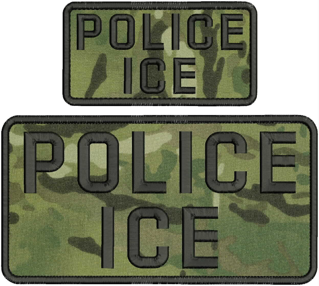 POLICE I C E EMBROIDERY PATCH 5X10 & 2.5X5 VELCR@ ON BACK BLACK ON MULTICAM POLICE I C E EMBROIDERY PATCH 5X10 & 2.5X5 VELCR@ ON BACK BLACK ON MULTICAM