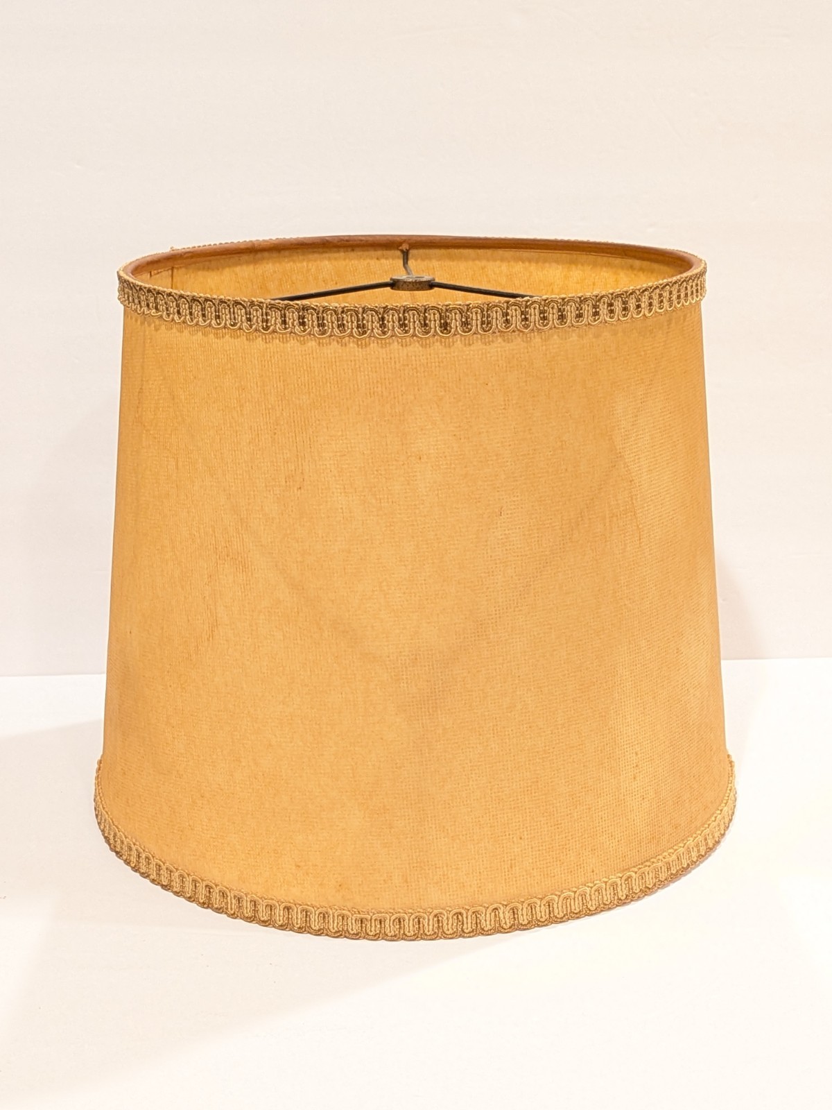 Vtg MCM Drum Atomic Lampshade Fiberglass Parchment Mix w/Gold Trim 11