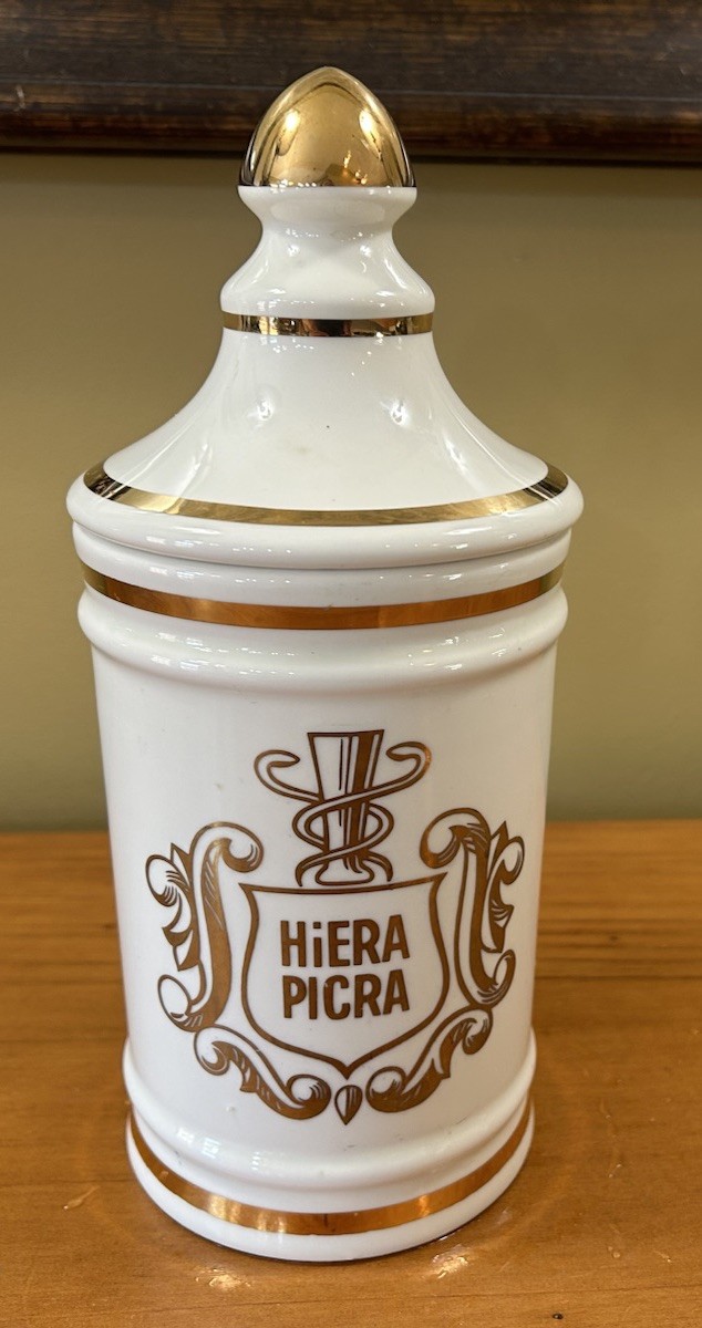 Vintage MCM Pharmacy HiERA PICRA Apothecary Ceramic Canister Jar Owens, Illinois