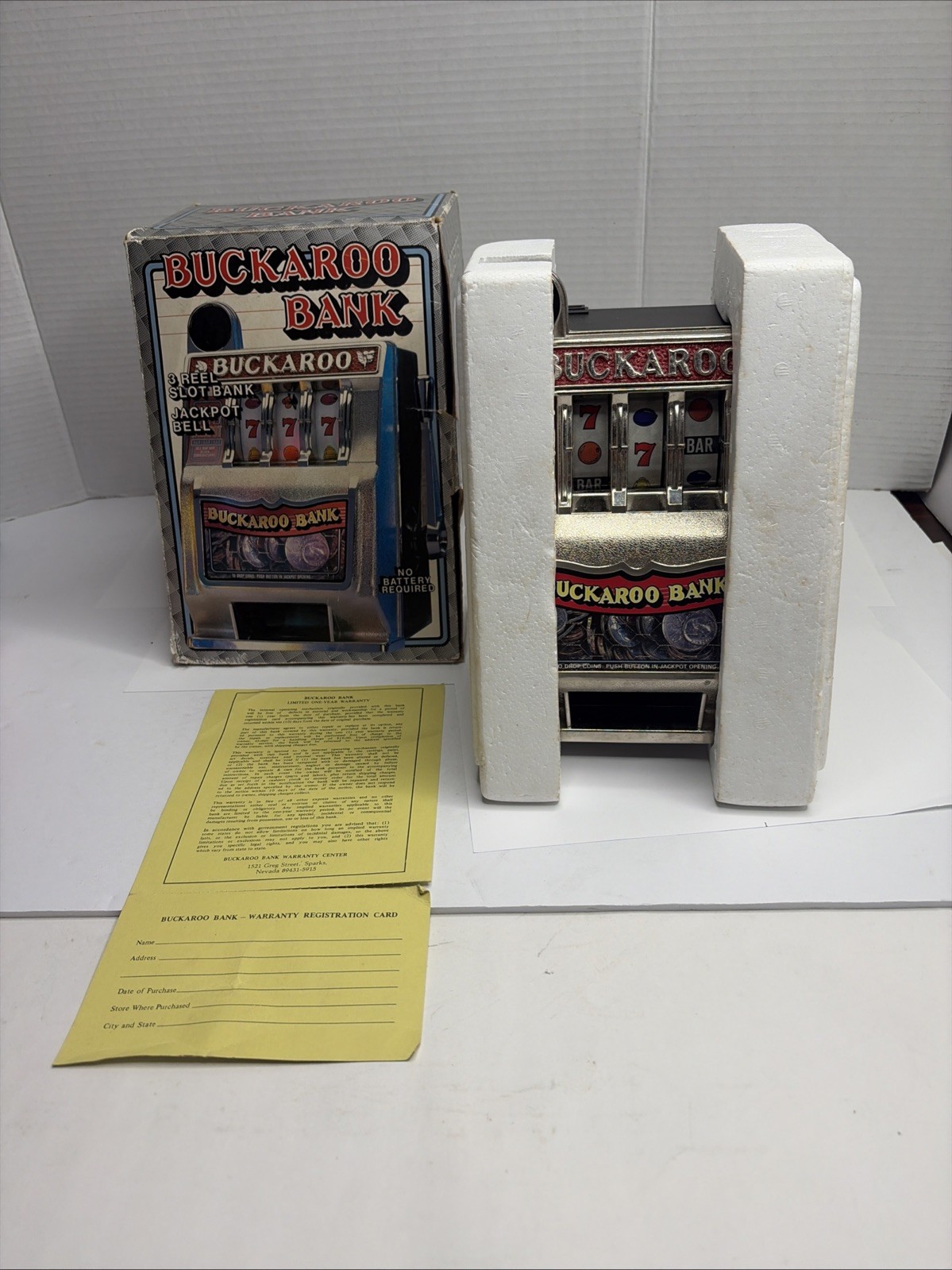 Vintage Buckaroo Slot Machine Bank - Venture Dep Store 0166 401- NIB Mint HK Vintage Buckaroo Slot Machine Bank - Venture Dep Store 0166 401- NIB Mint HK