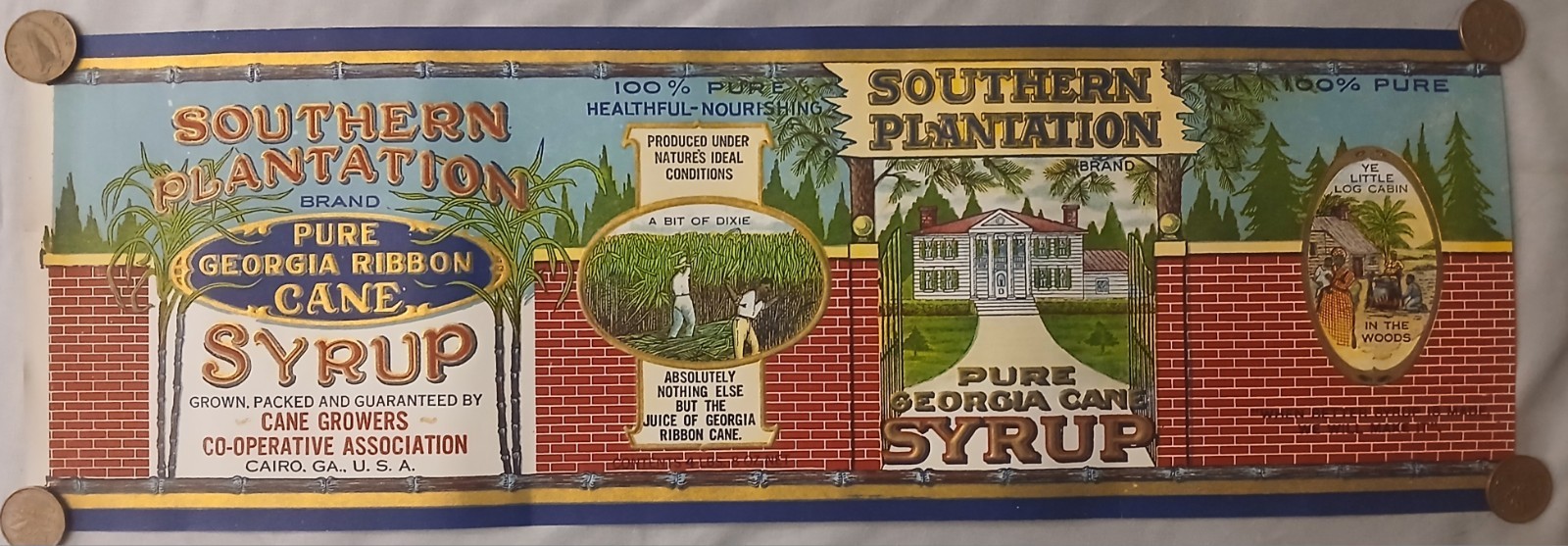 vintage 1920's Southern Plantation Brand Pure Georgia Cane Syrup can label vintage 1920's Southern Plantation Brand Pure Georgia Cane Syrup can label