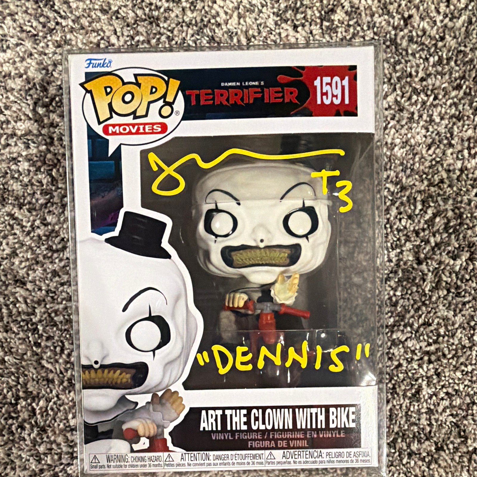 Funko Pop Terrifier Art the Clown w/ Bike #1591 Autographed Jon Abrahams