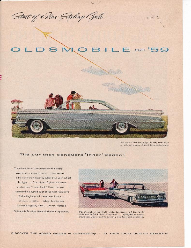 Magazine Ad - 1959 - Oldsmobile Ninety Eight Holiday SceniCoupe