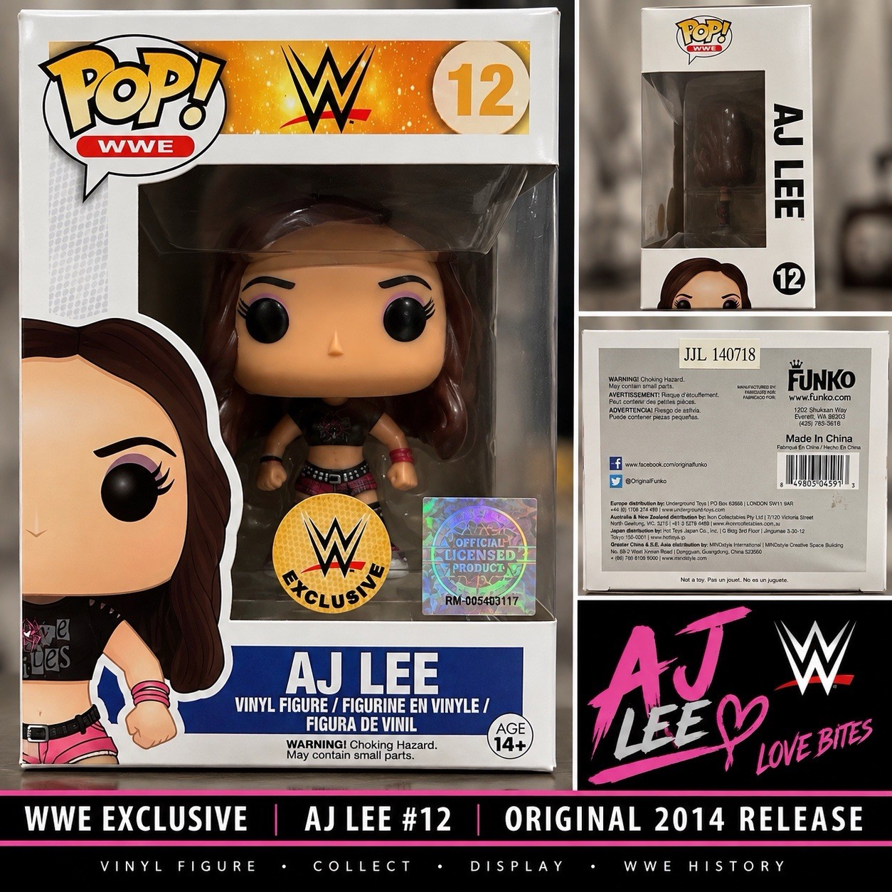 Funko Pop WWE AJ Lee #12 WWE Exclusive 2014 JJL 140718 Rare Vaulted