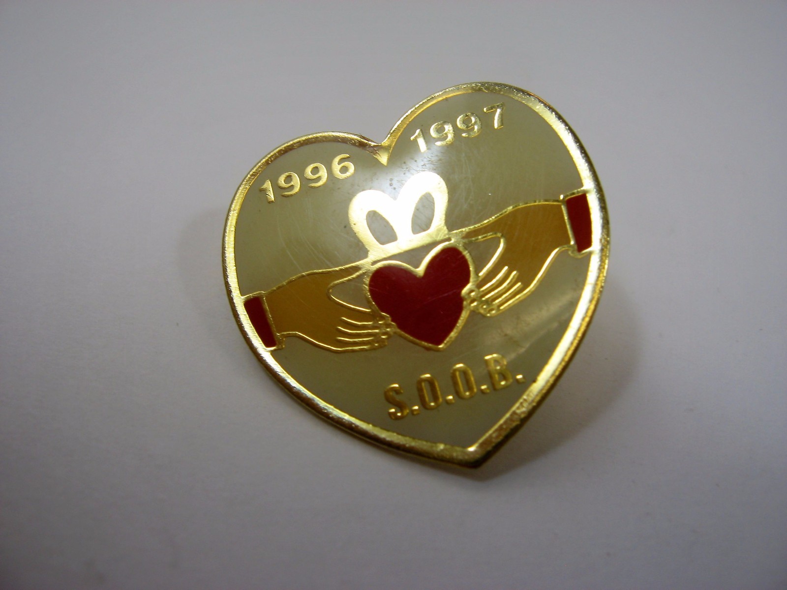 Vintage S.O.O.B. Claddagh Pin 1996-1997 Irish Heart Hands Crown Enamel Lapel Pin