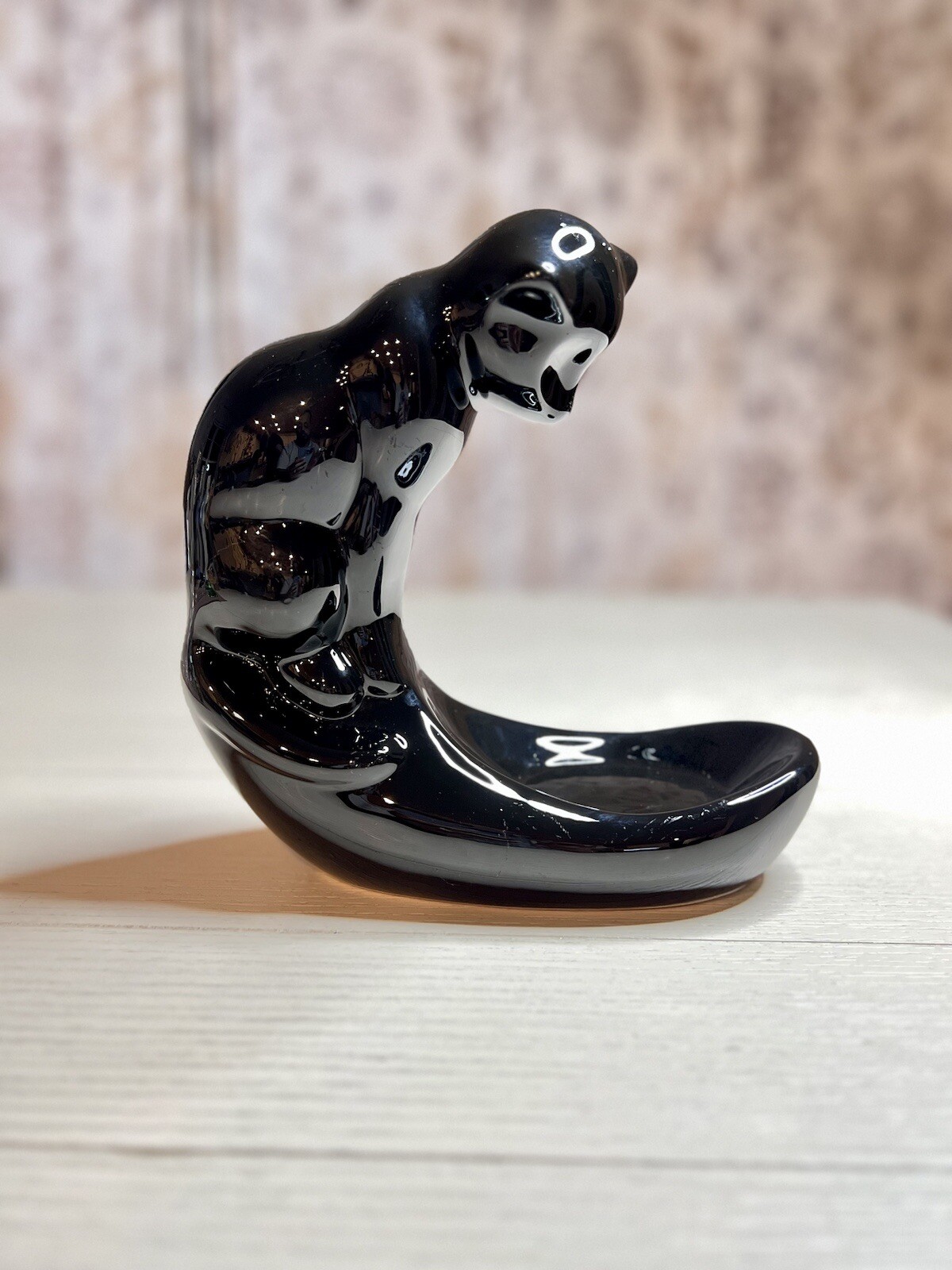 1989 Pelzman Vandor Design Ceramic Black Cat Kitty Fish Bowl Holder 9