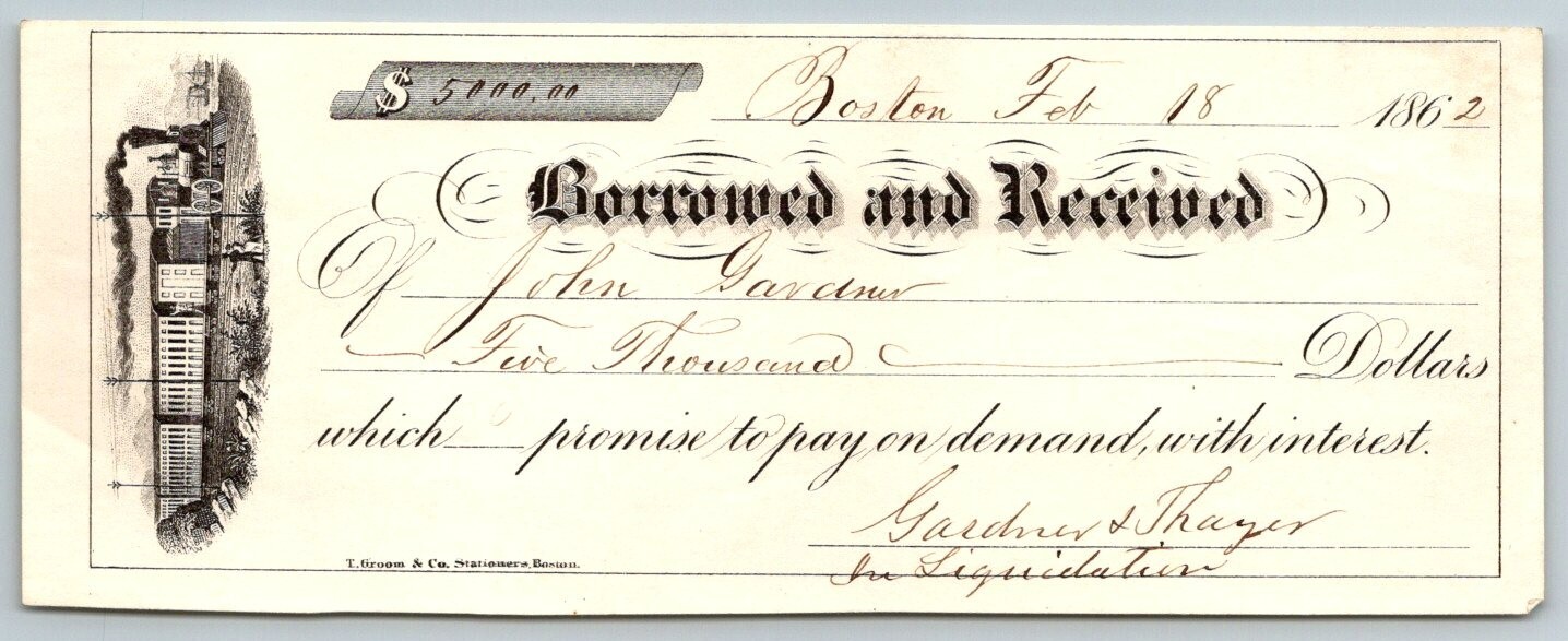 1862  Authentic Civil War Era  Boston Massachusetts Receipt     7