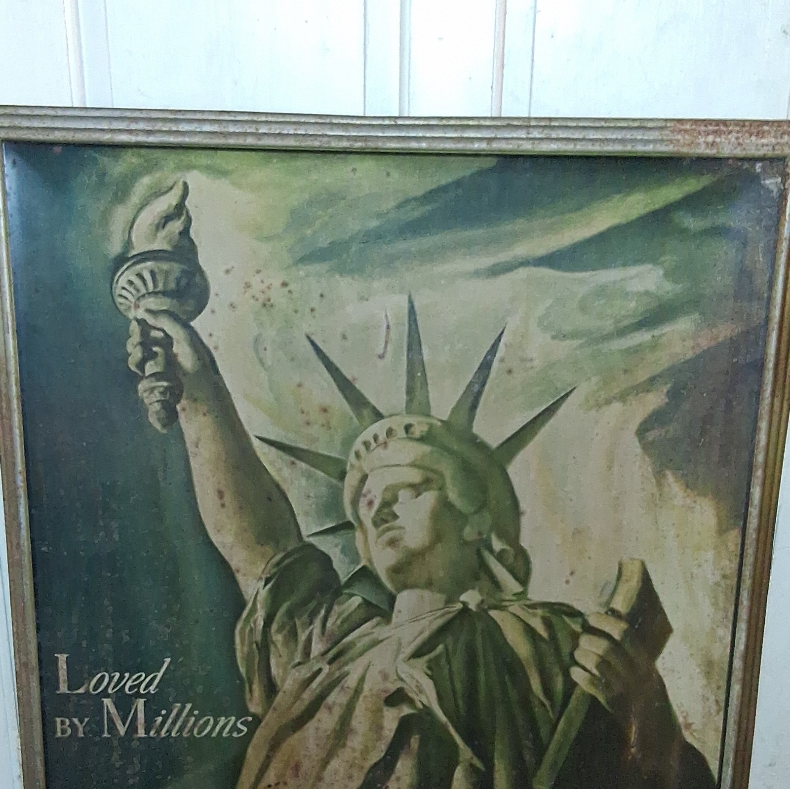 Vintage Metal Tin Beer Advertising Sign Loved by Millions Statue of Liberty