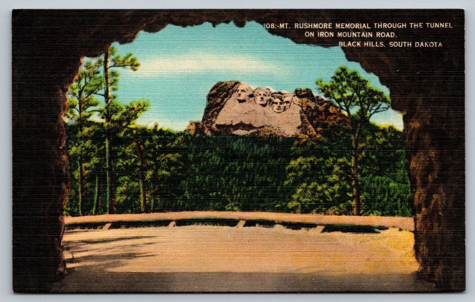 Vintage Mt. Rushmore Tunnel View Postcard Iron Mountain Road SD Vintage Mt. Rushmore Tunnel View Postcard Iron Mountain Road SD
