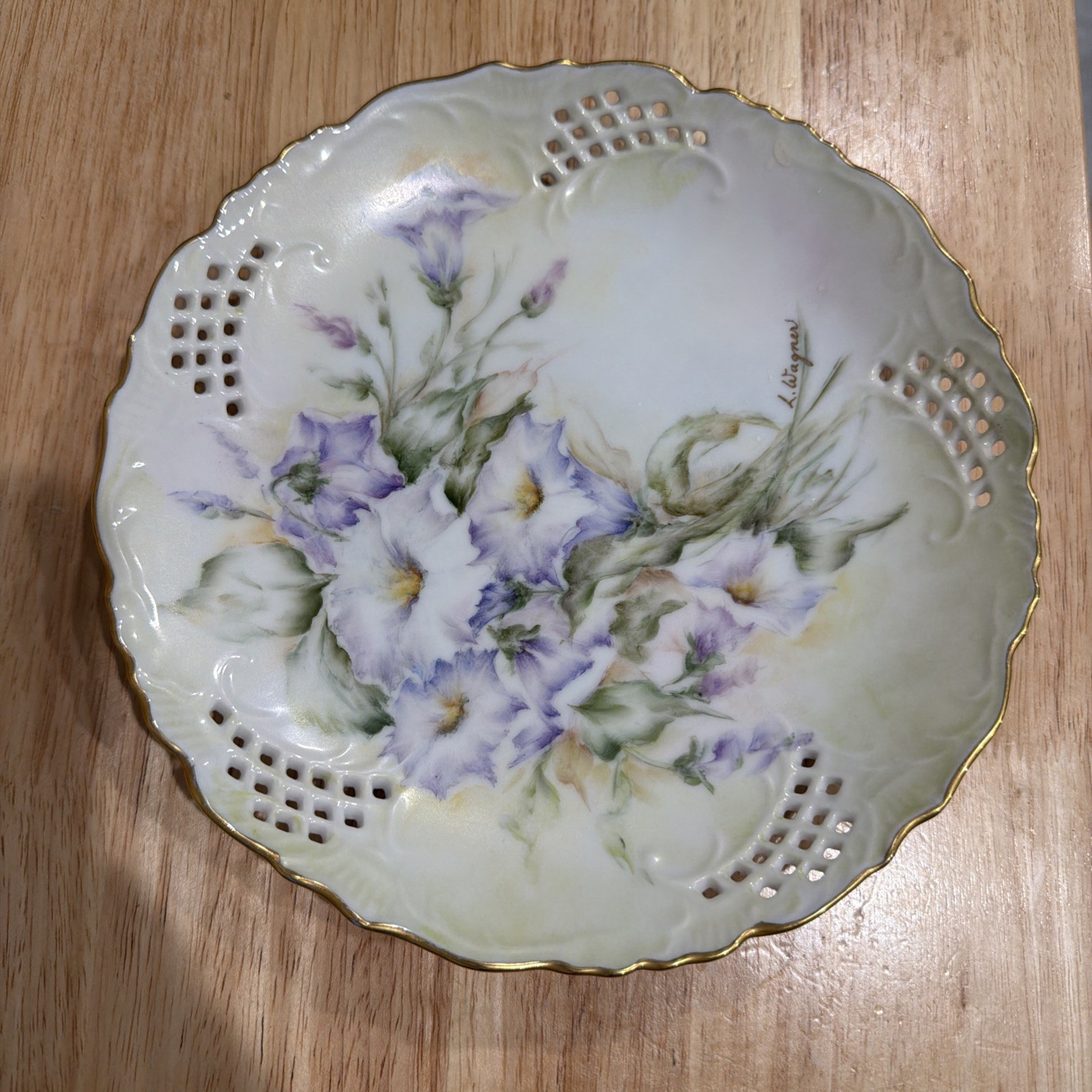 Vintage Hand Painted Plate Pansies Scalloped Edge Gold Trim Floral Signed Decor Vintage Hand Painted Plate Pansies Scalloped Edge Gold Trim Floral Signed Decor