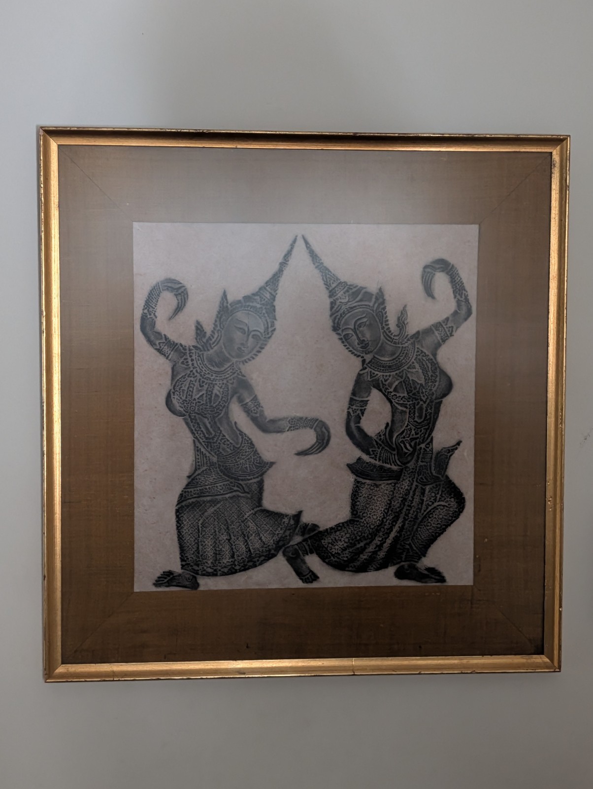 Vtg Thai Temple Rubbing on Rice Paper Ramakien King Rama Tosakanth Demons Framed