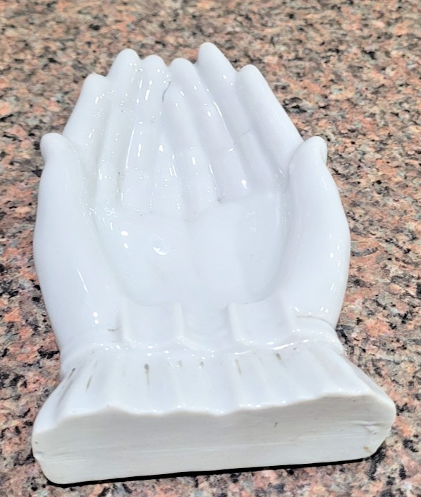 vintage white glazed porcelain cupping-hands trinket dish - Japan mid-century vintage white glazed porcelain cupping-hands trinket dish - Japan mid-century