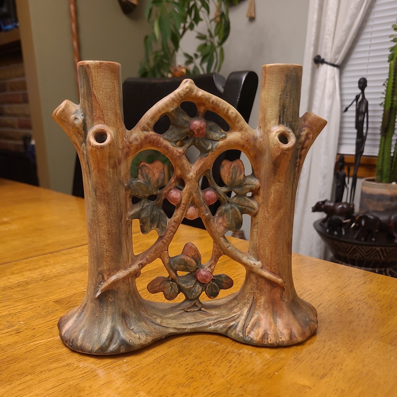 Weller Pottery Woodcraft double bud vase from the 1920’s see pictures
