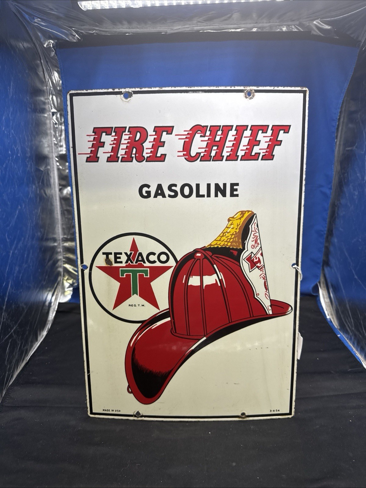 1954 Texaco Fire Chief Gasoline Porcelain sign Original 12” x 18” A 1954 Texaco Fire Chief Gasoline Porcelain sign Original 12” x 18” A