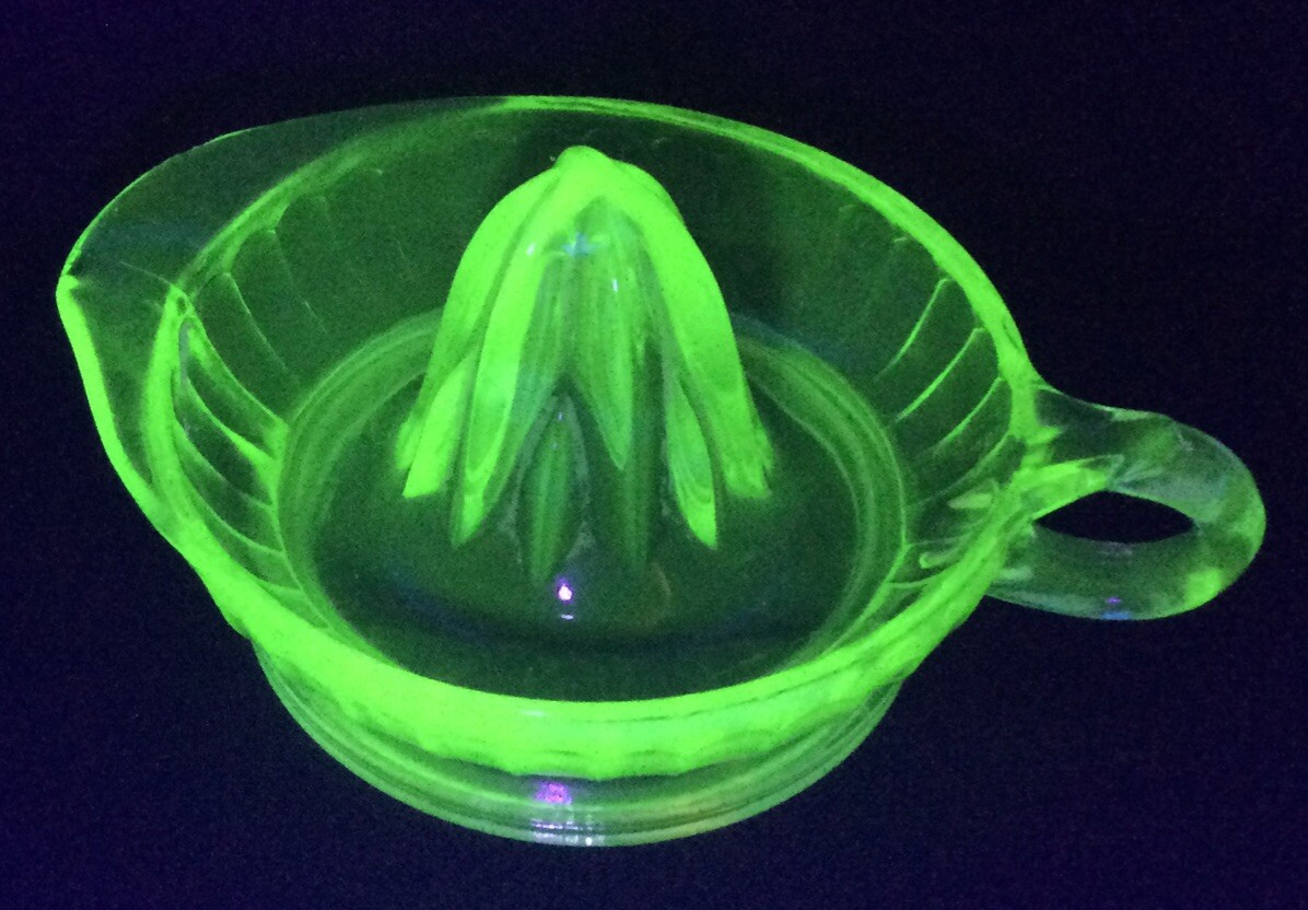 Vintage Juicer Reamer Green Uranium Depression Glass 1930s Farmhouse Decor