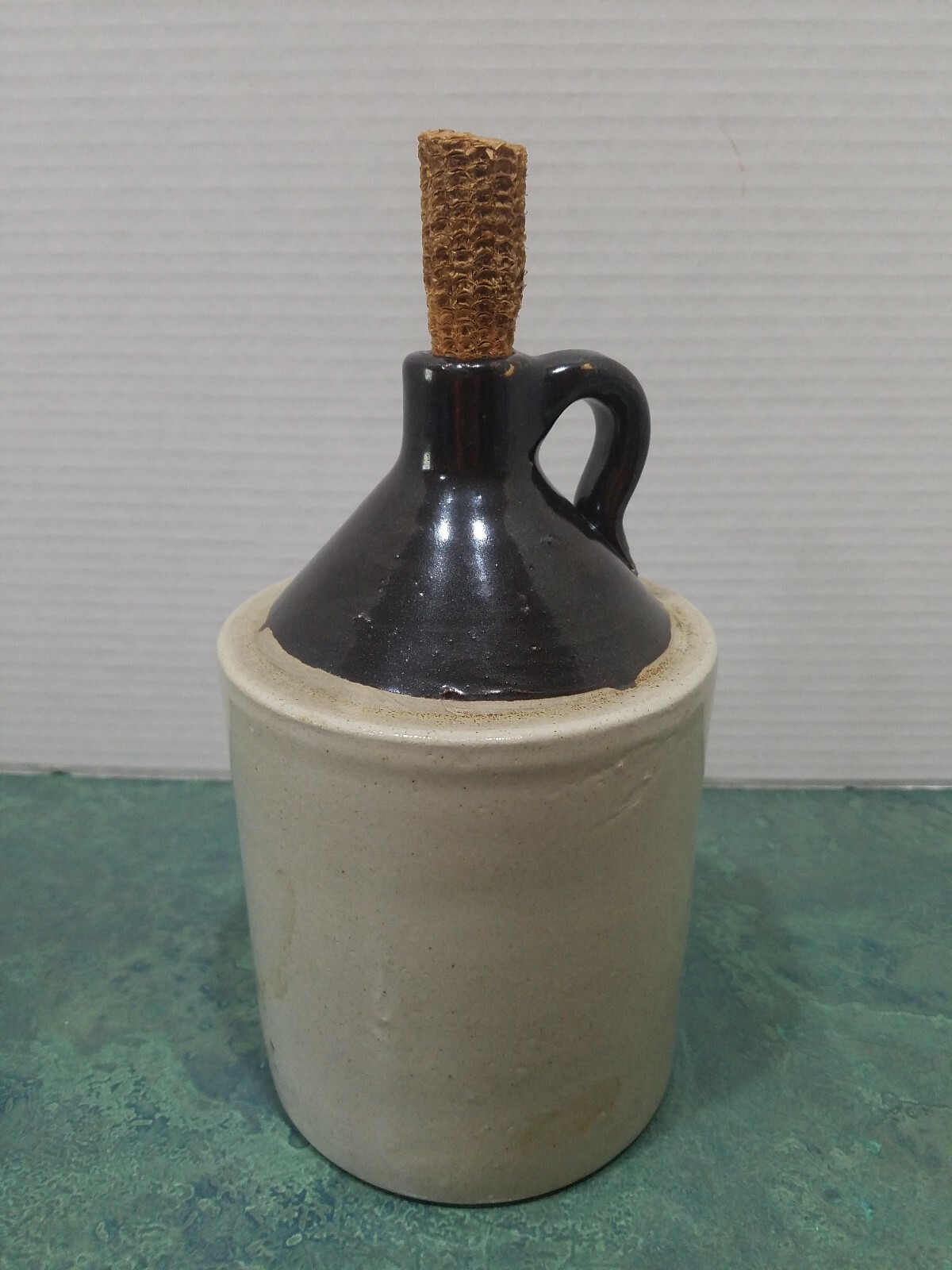 Vintage Whiskey Stoneware Jug R.C.P. Co. Akron Ohio Two Tone  *1/2 Gal.* 9 1/2\
