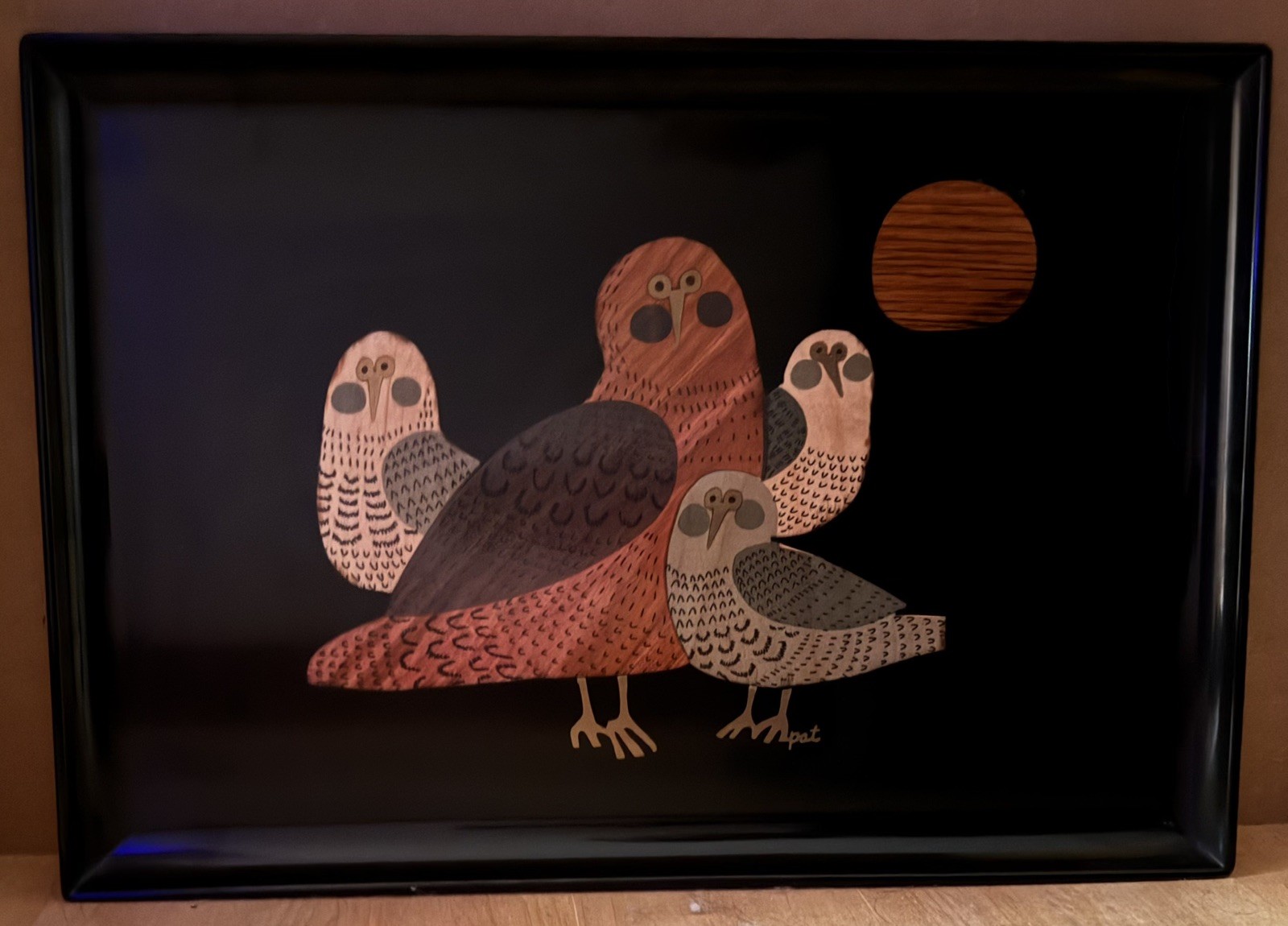 Rare Vtg MCM 18” Couroc of Monterey Serving Tray Inlay Birds signed Pat Rare Vtg MCM 18” Couroc of Monterey Serving Tray Inlay Birds signed Pat