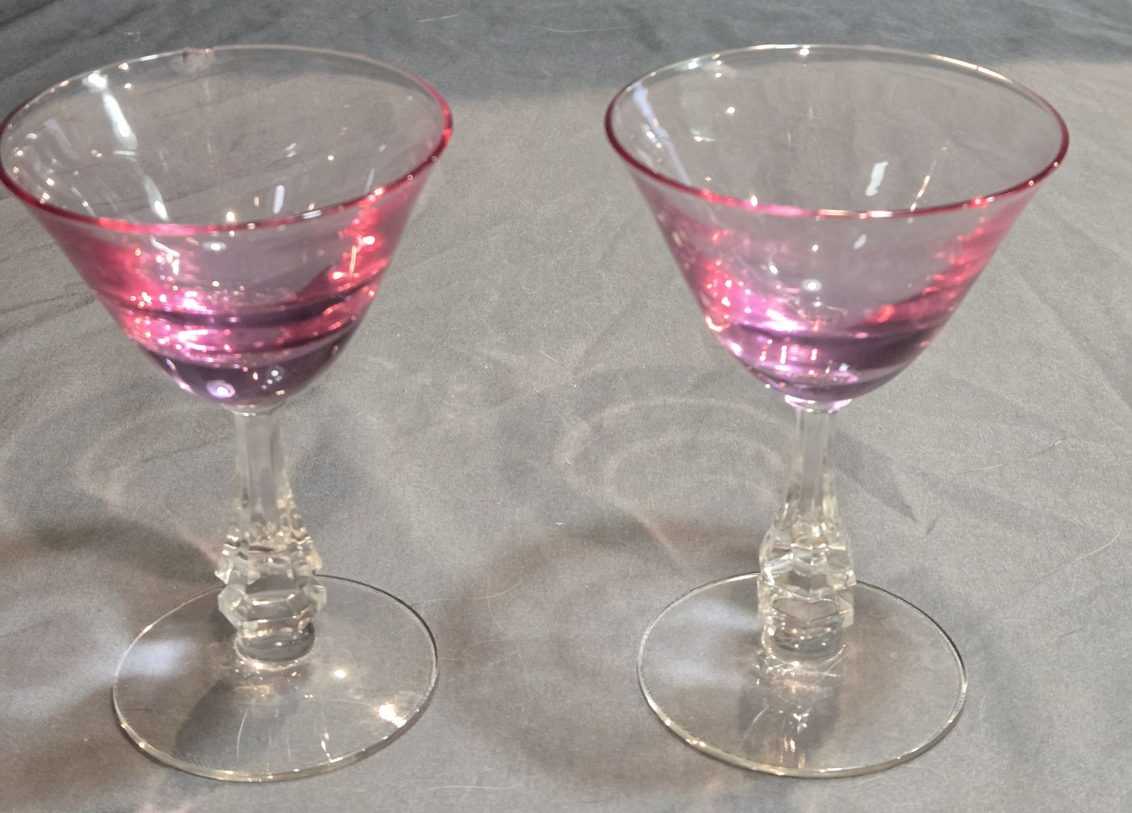Pair Tiffin Franciscan Wistaria Pink Champagne Tall Sherbet Glasses